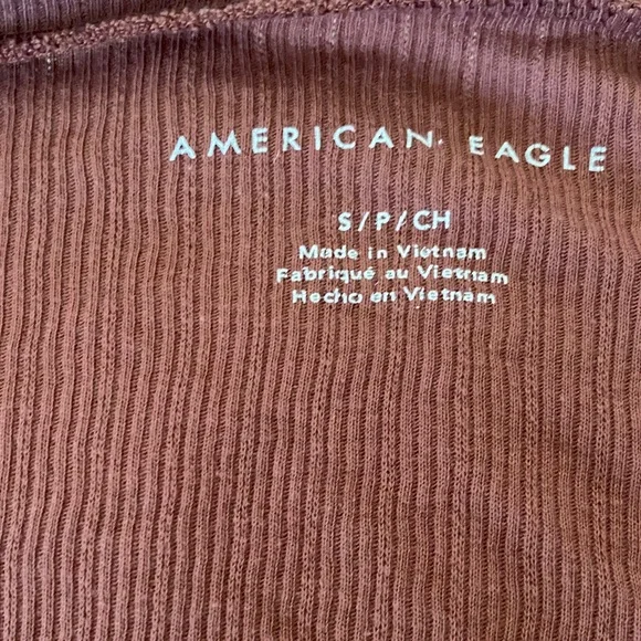 American Eagle Outfitters Rust Button-Front Ribbed Long Sleeve Top - Picture 2 of 5